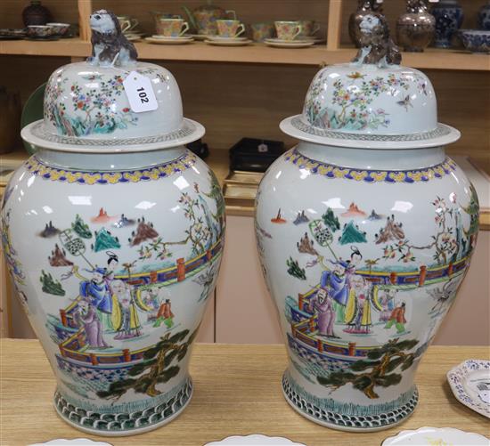 A pair of large Chinese famille rose jars and covers height 60cm